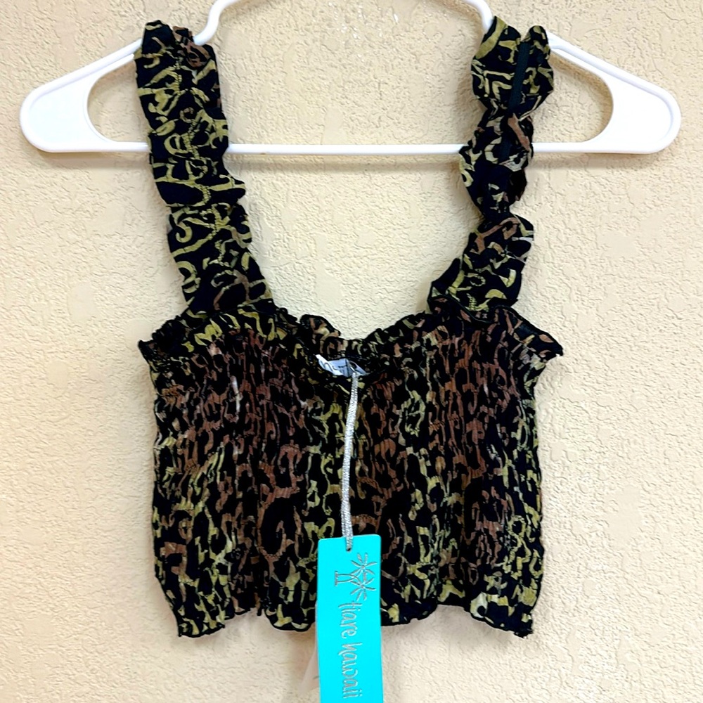 Tiare Hawaii Black and Brown Leopard Print Top